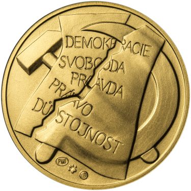 Náhled Reverzní strany - Memento 25. února 1948 - komunistický puč v Československu - 1/2 Oz zlato b.k.