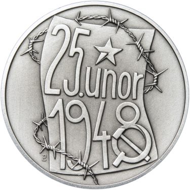 Náhled Averzní strany - Memento 25. února 1948 - komunistický puč v Československu  - 28 mm stříbro patina