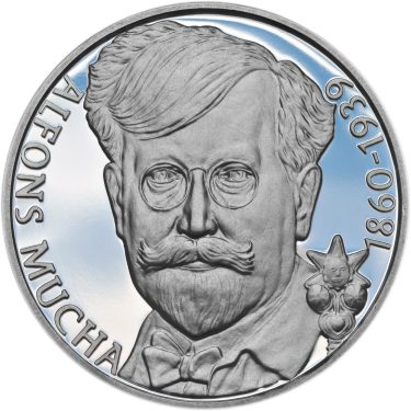 Náhled Averzní strany - Alfons Mucha - 70 let úmrtí - 1 Oz stříbro Proof