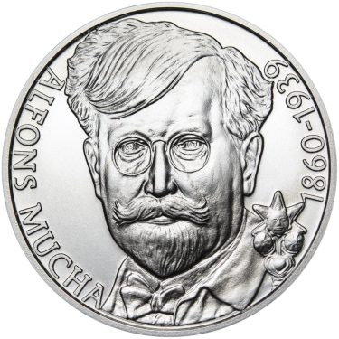 Náhled Averzní strany - Alfons Mucha - 70 let úmrtí - 1 Oz stříbro b.k.