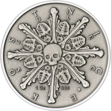 Náhled Reverzní strany - Kostnice Sedlec - Memento Mori - stříbro 1 Oz patina