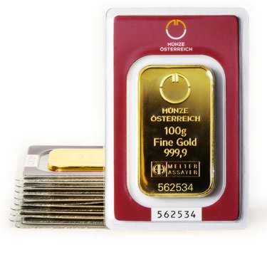 Náhled Averzní strany - Münze Österreich 100 gramů - Investiční zlatý slitek - Set 10ks slitků